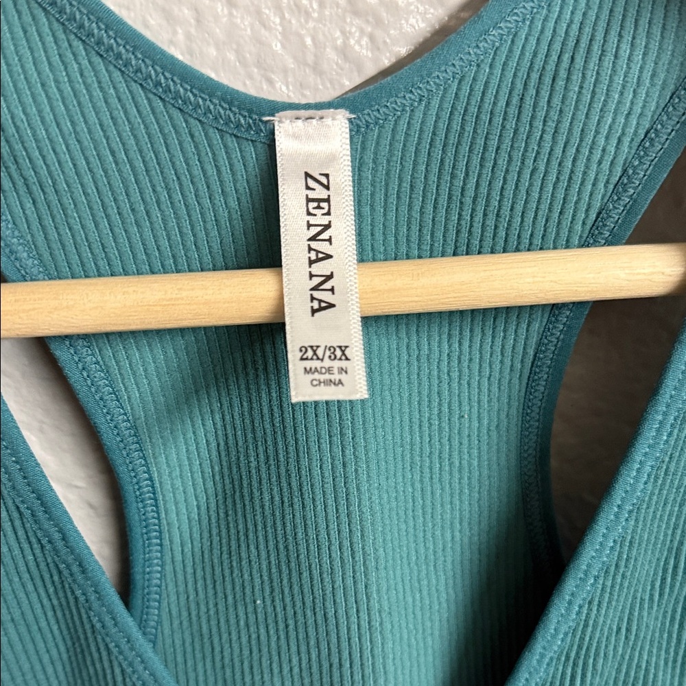 Zenana Outfitters Teal Ribbed V-Neck Tank Top - Picture 3 of 4